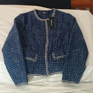 Classy Allegra K Navy Tweed Jacket (M)